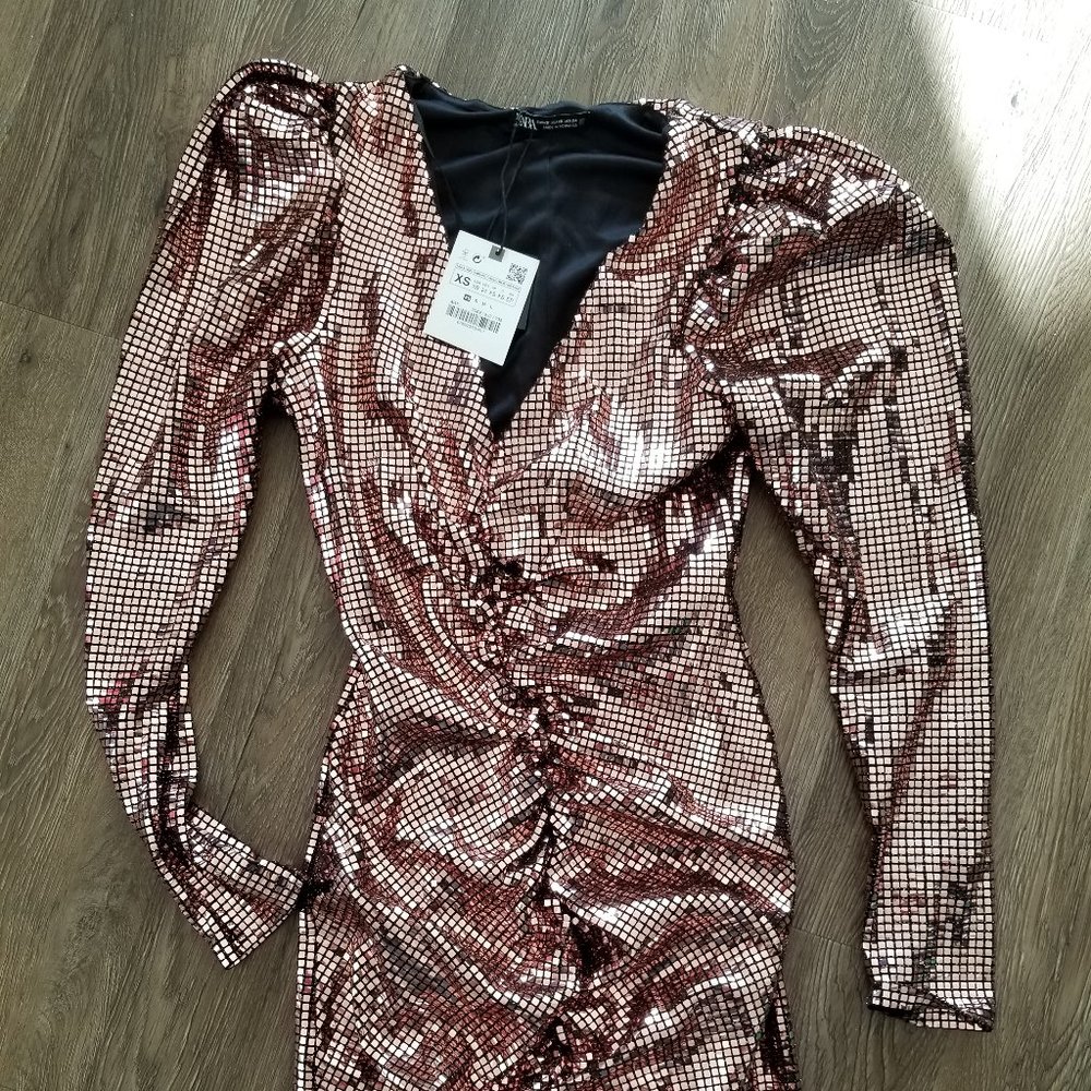 Zara short dress rose gold sequins